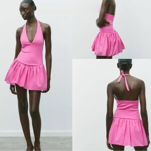 Zara Pink Combination Halter Mini Dress size large